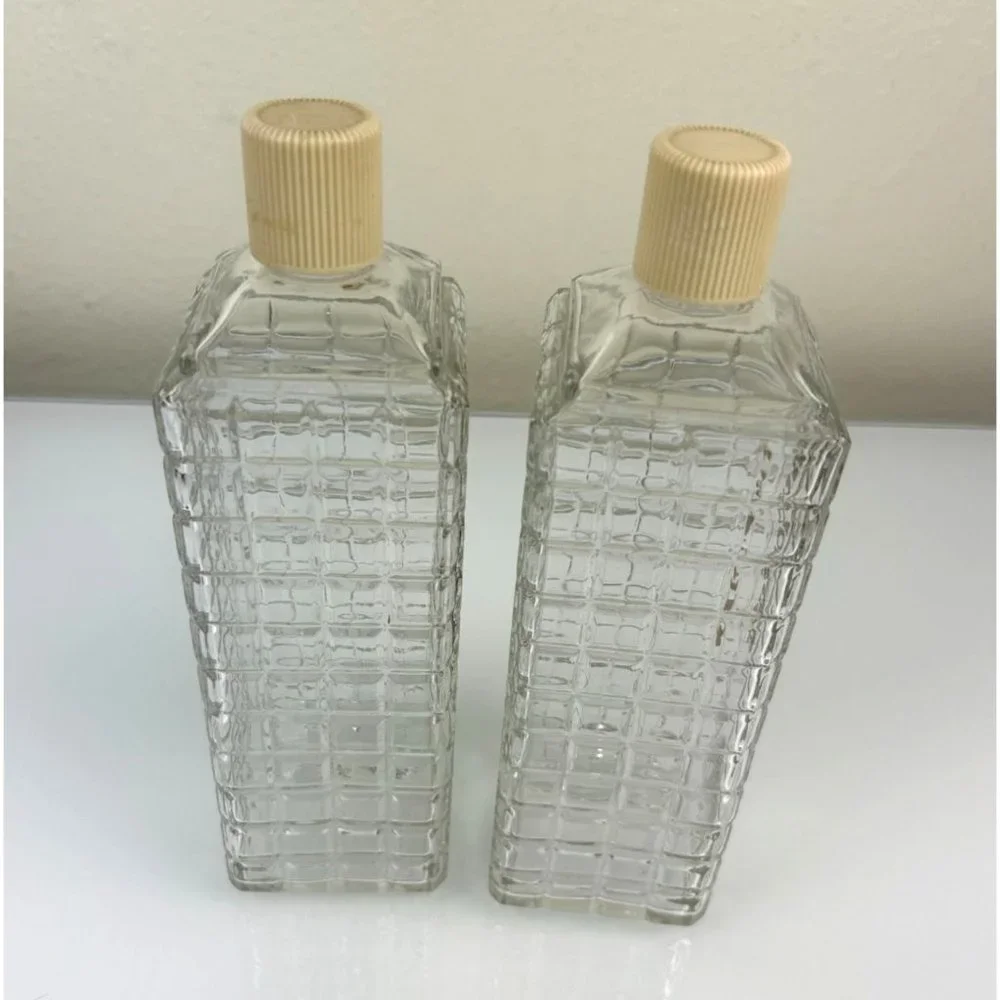 Vintage MCM Mid-Century KAROFF Whiskey & Scotch Clear Glass Barware Bottles
